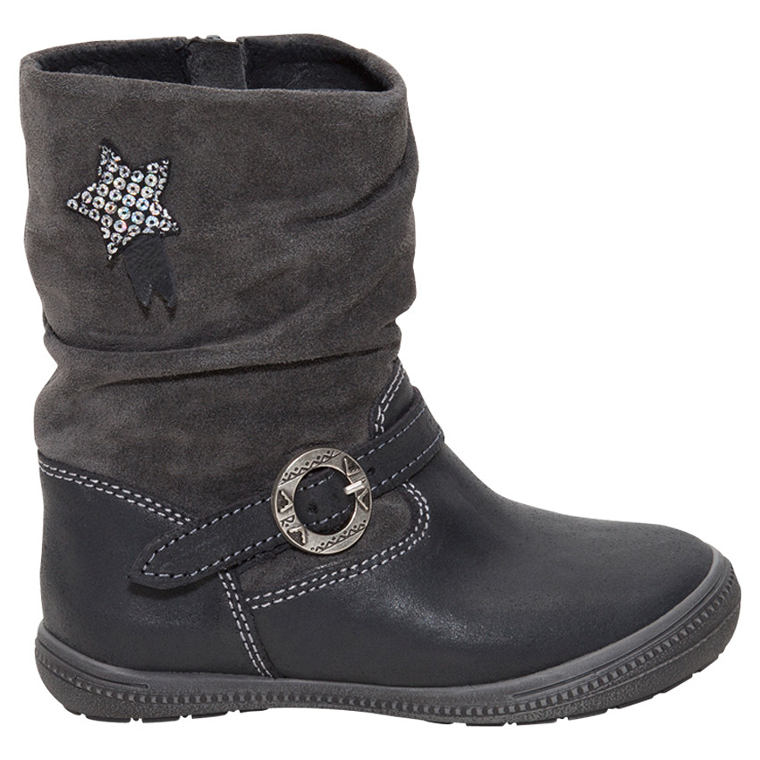Botines de cuero con empeine fluido y estrella de lentejuelas 