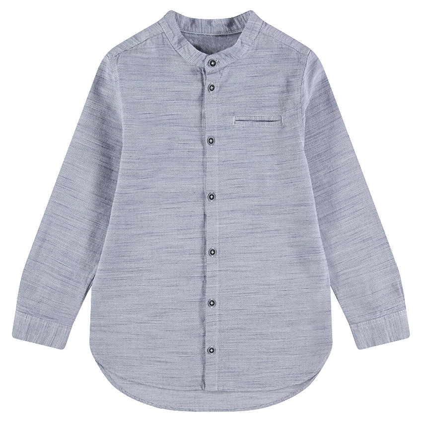Camisa de manga larga de algodón jaspeado con cuello mao 
