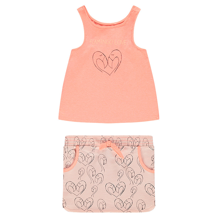 Conjunto de camiseta de punto y falda con flamencos rosas estampados  Additional Conjunto de camiseta de punto y falda con flamencos rosas estampados