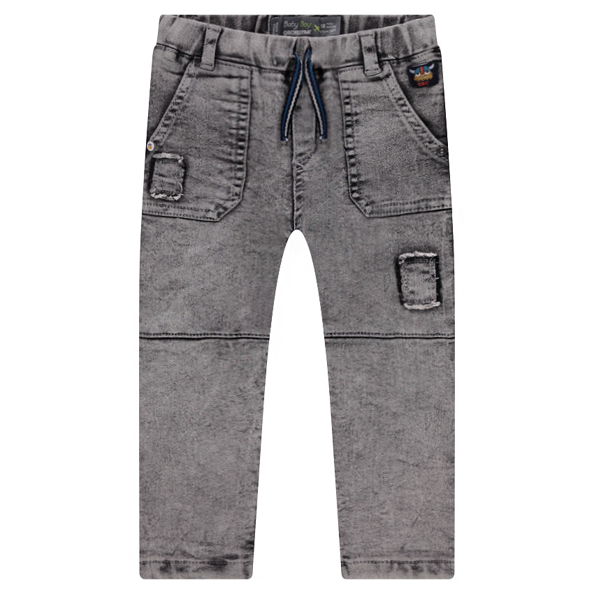 Vaqueros de efecto nieve con parche de vikingo y parches de efecto desgastado 