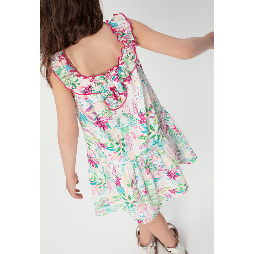 Vestido con hombros de punto calado con estampado floral all over  Additional Vestido con hombros de punto calado con estampado floral all over