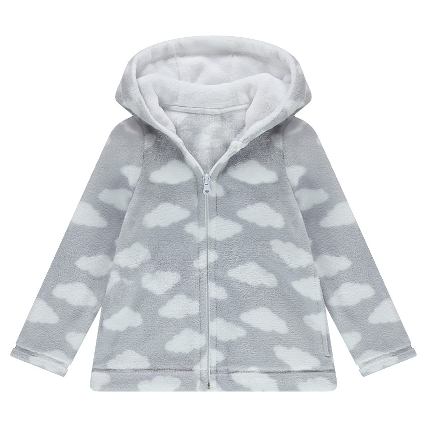 Chaqueta de borreguillo de estilo bata de cada con estampado de nubes 
