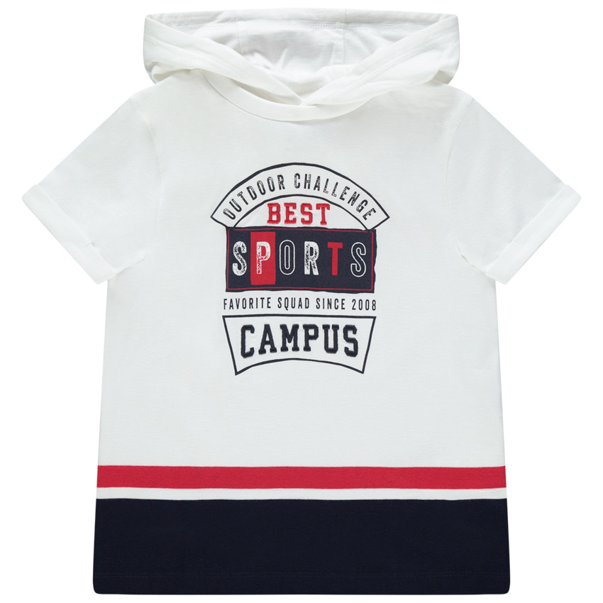 T-shirt manches courtes à capuche et texte printé 