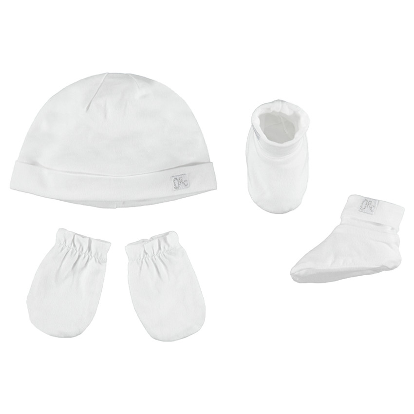 Conjunto de gorro liso, manoplas y calcetines de punto 