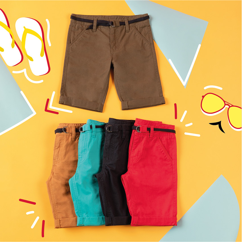 Bermudas de algodón lisas con cinturón ajustable 