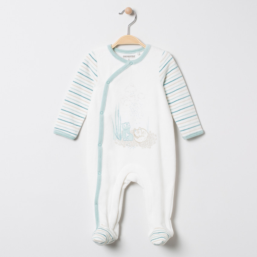 Pelele de terciopelo con mangas rayadas estampado gato  