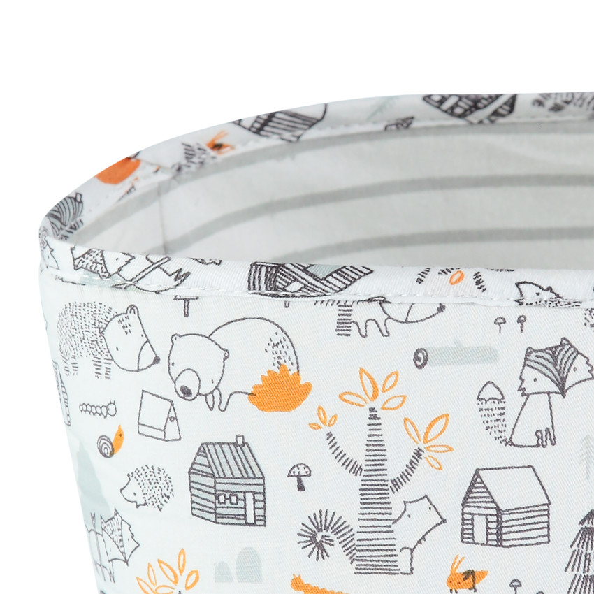 Cesta de popelina con estampado de animales del bosque. 