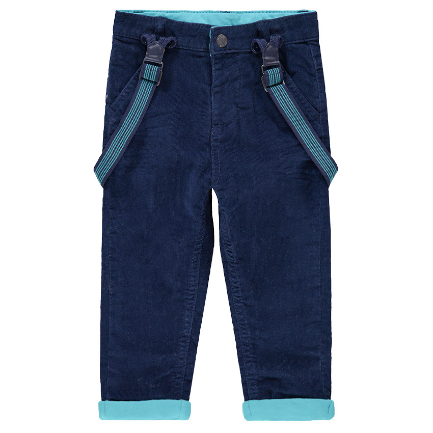 Pantalón de terciopelo con forro de punto y tirantes elásticos de rayas 