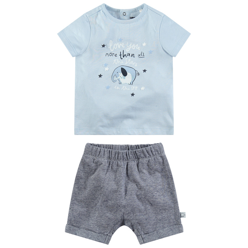 Conjunto con camiseta con elefante estampado y pantalón jaspeado 
