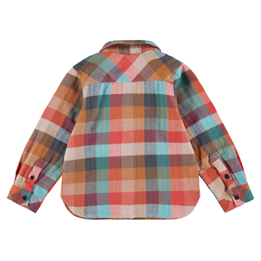Camisa de manga larga a cuadros con bolsillo de cambray 