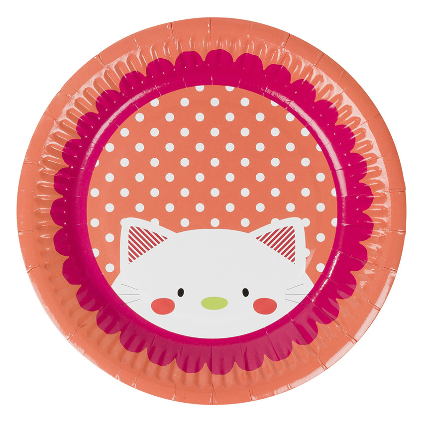 Juego de 10 platos de cumpleaños de cartón con dibujo de gato 