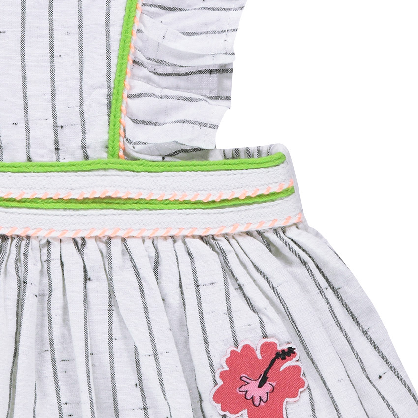 Vestido de rayas de algodón neps con parches y tirantes cruzados 