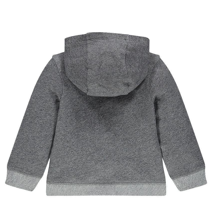 Chaqueta de felpa de fantasía con capucha e insignias superpuestas 