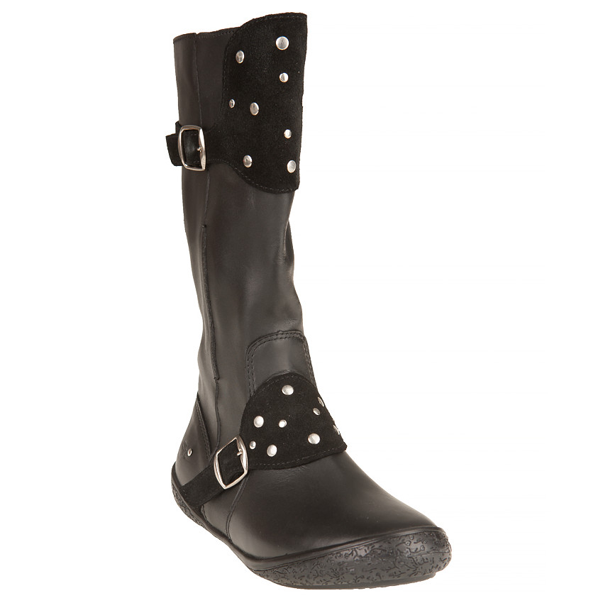 Bottes noires en cuir avec boucles et rivets 