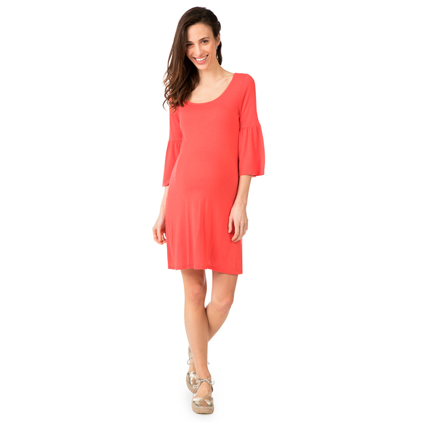 Vestido de premamá liso con mangas 3/4 con volantes 