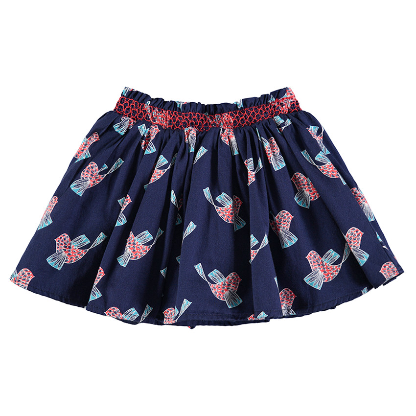 Falda de volantes con pájaros estampados y cintura elástica 