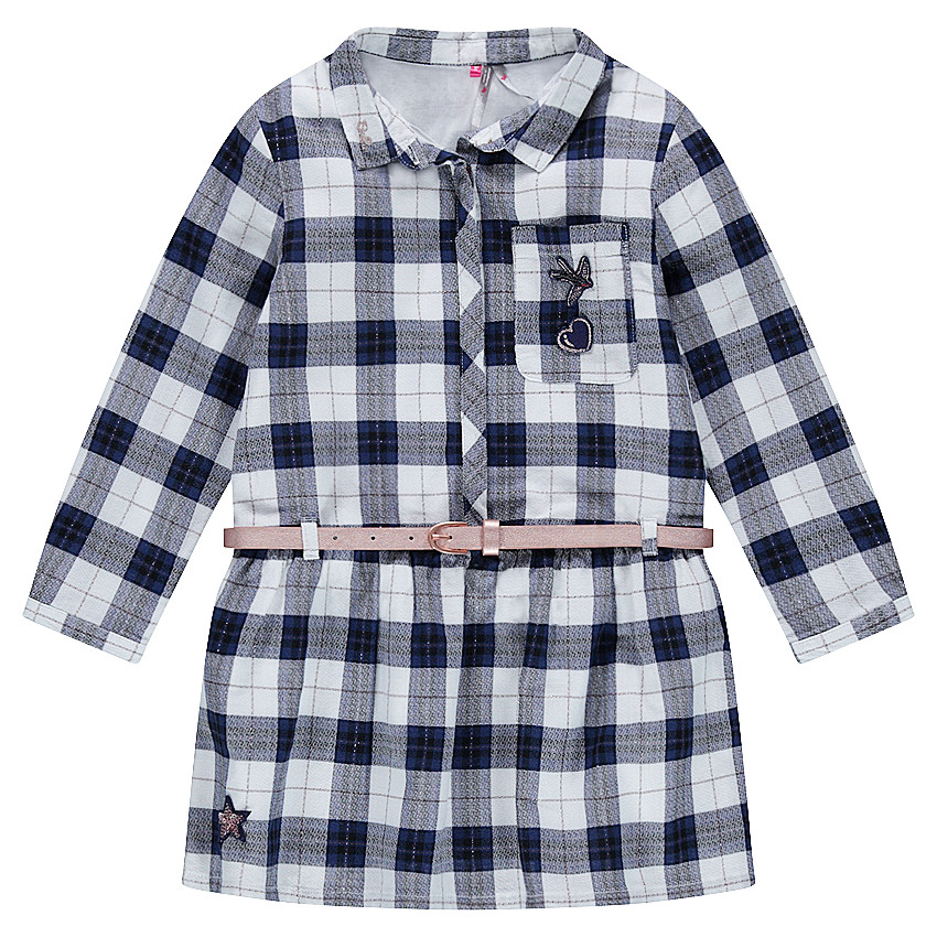 Vestido de manga larga de cuadros con cinturón desmontable que se ajusta  Additional Vestido de manga larga de cuadros con cinturón desmontable que se ajusta