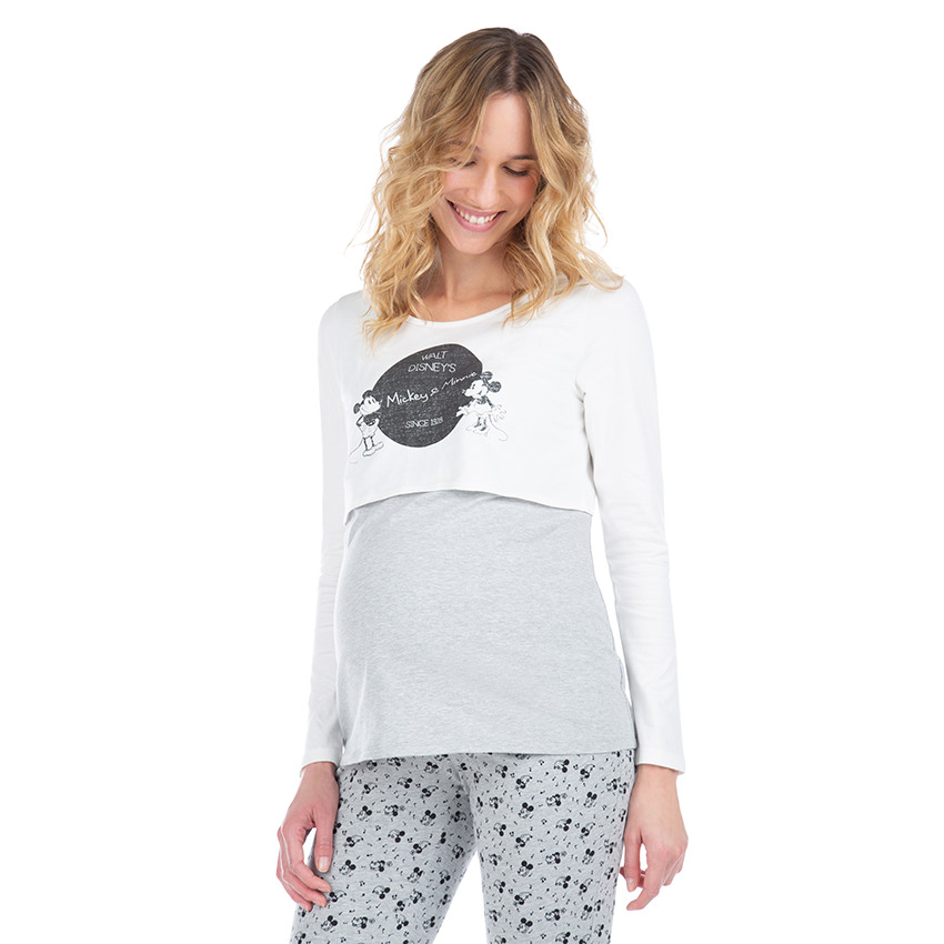 Camiseta de manga larga con efecto 2 en 1 y estampado de Mickey y Minnie ©Disney 