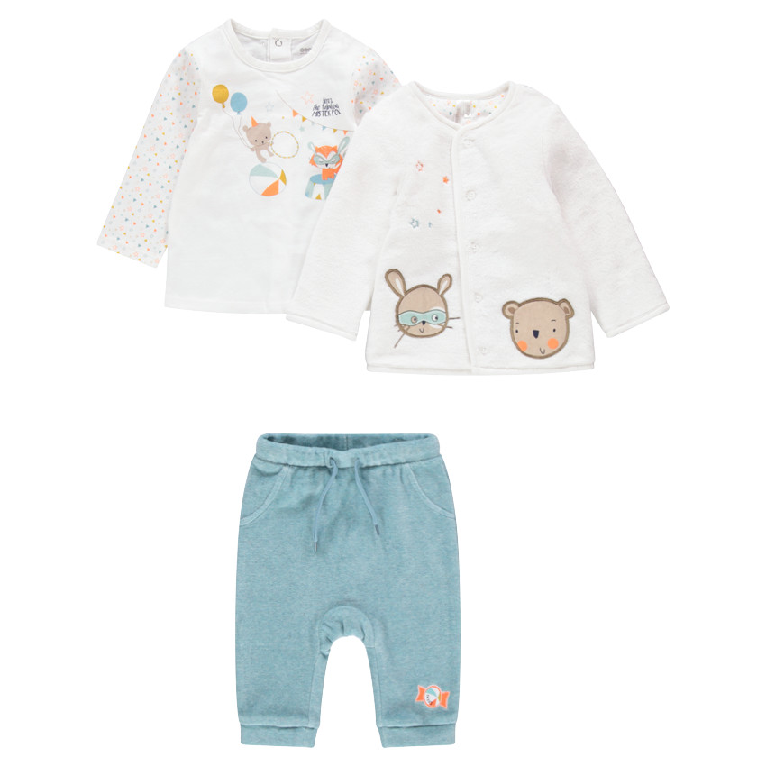 Conjunto de pantalón de terciopelo, camiseta estampada y chaqueta de borreguillo fino 