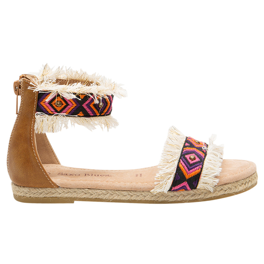 Sandalias con tiras con flecos y bordados 