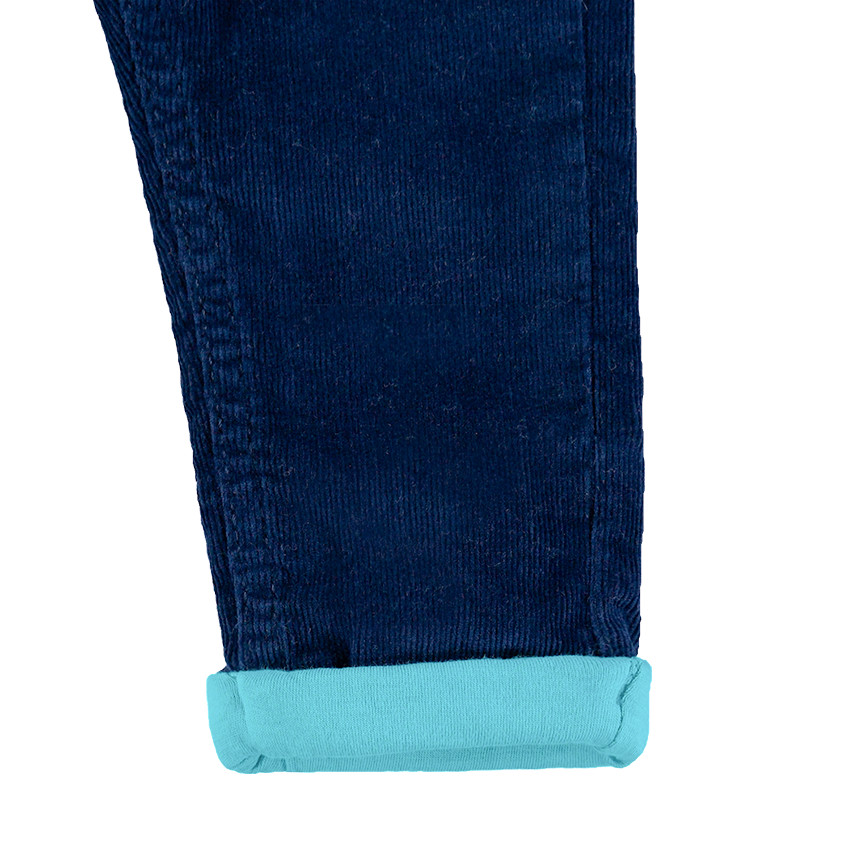 Pantalón de terciopelo con forro de punto y tirantes elásticos de rayas 