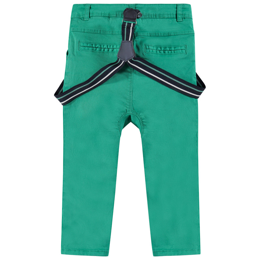 Pantalón de algodón verde con tirantes elásticos desmontables 