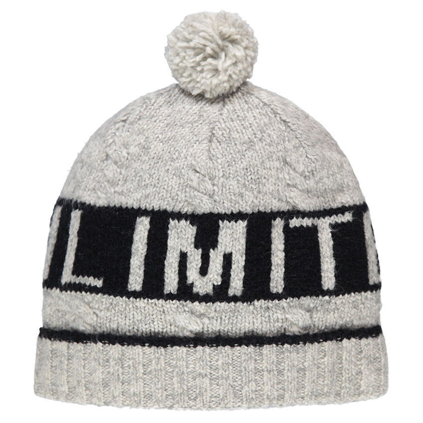 Gorro de punto con texto de jacquard y pompón  