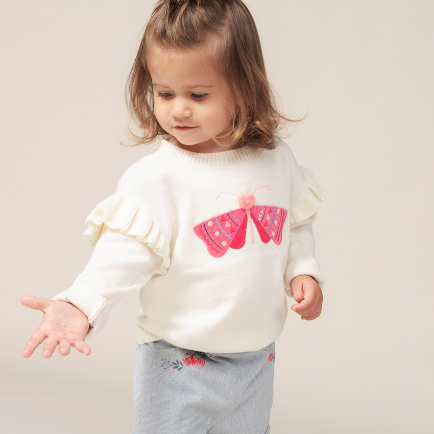 Jersey de punto fino con mangas con volantes y mariposa bordada  Additional Jersey de punto fino con mangas con volantes y mariposa bordada