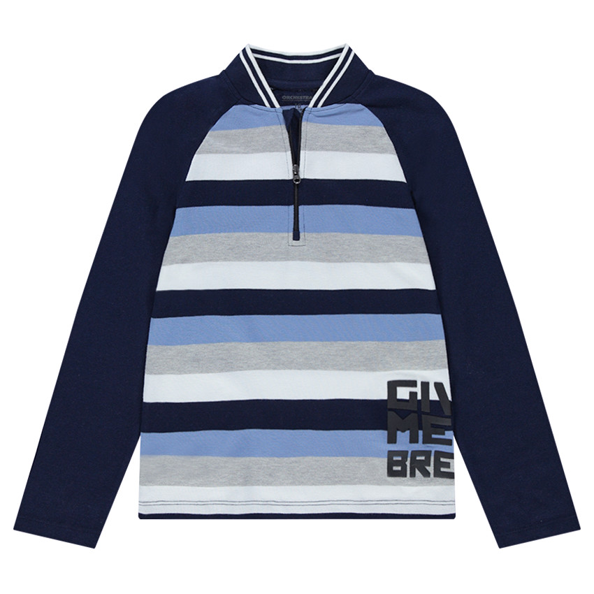 Júnior - Polo de manga larga de punto con rayas que contrastan y cremallera 