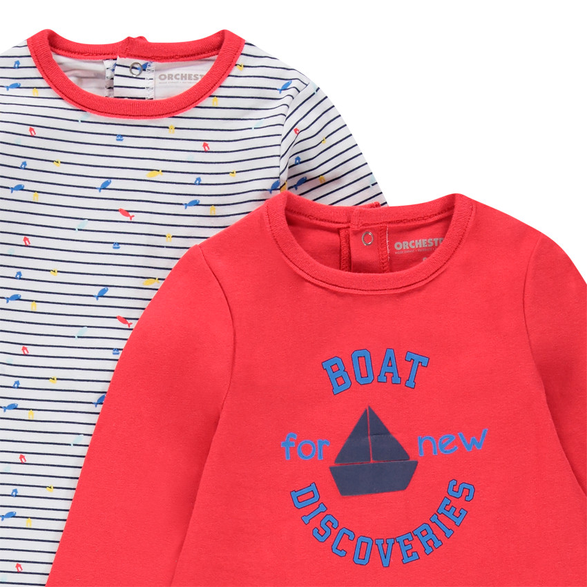 lote de 2 Pelele en jersey de rayas y barcos estampados 