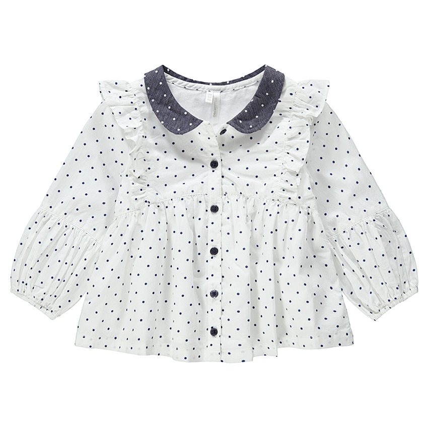 Camisa de manga larga con lunares all over y cuello babero 