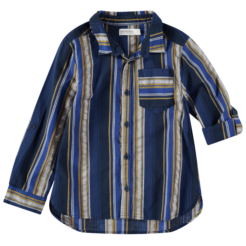 Camisa de manga larga con rayas verticales en contraste y bolsillo 