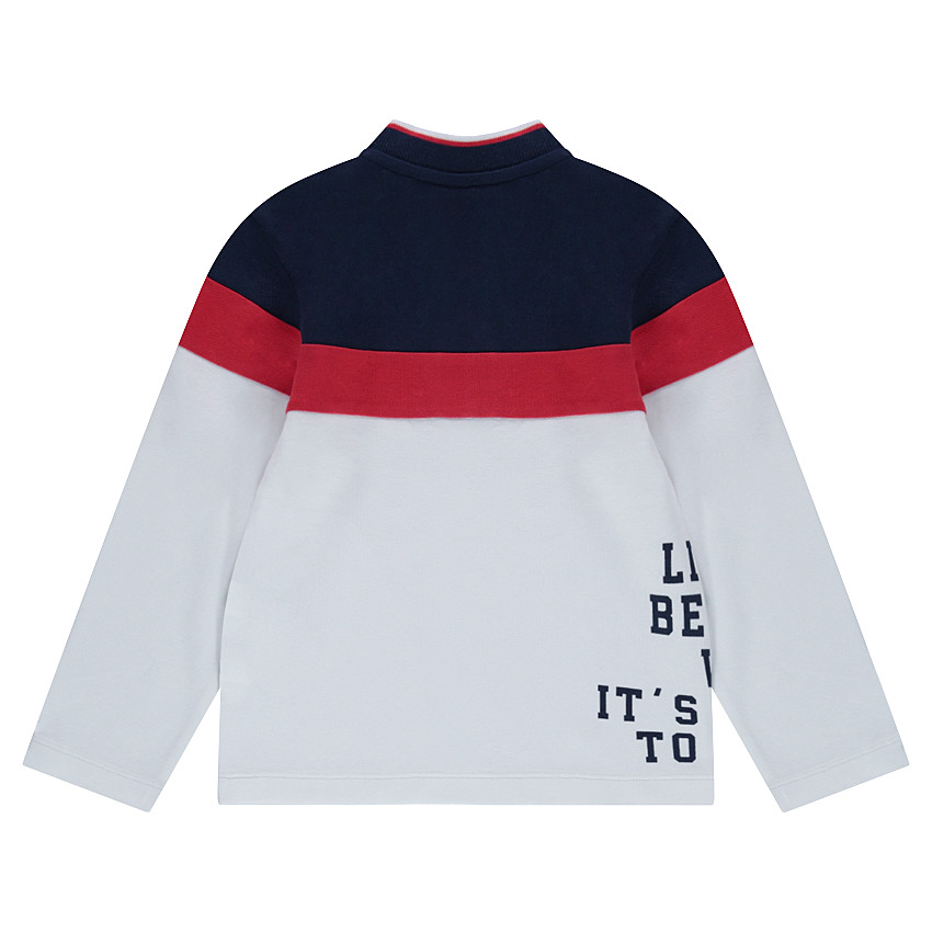 Polo de manga larga de algodón cosido con bandas que contrastan y bolsillo 