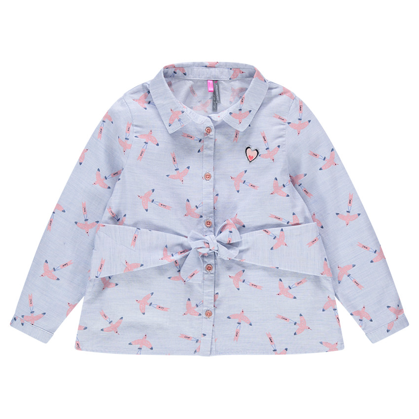 Camisa de manga larga de algodón con pájaros estampados all over  Additional Camisa de manga larga de algodón con pájaros estampados all over