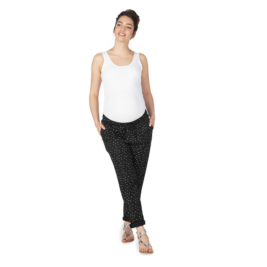 Pantalón de premamá con microestampados y bolsillos con cremallera 