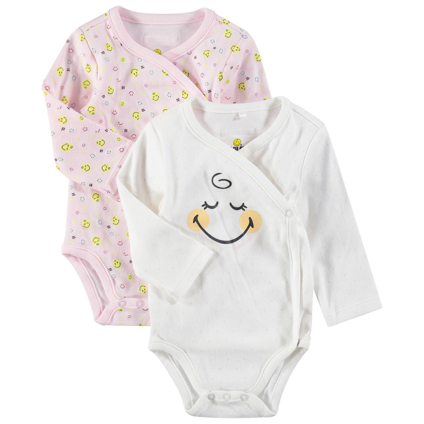 Juego de 2 bodies de manga larga de algodón ecolóigico con estampados ©Smiley 