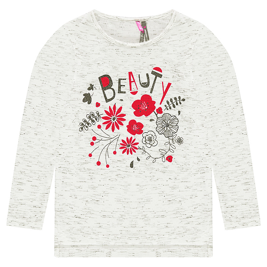Camiseta de manga larga de punto jaspeado con flores brillantes  