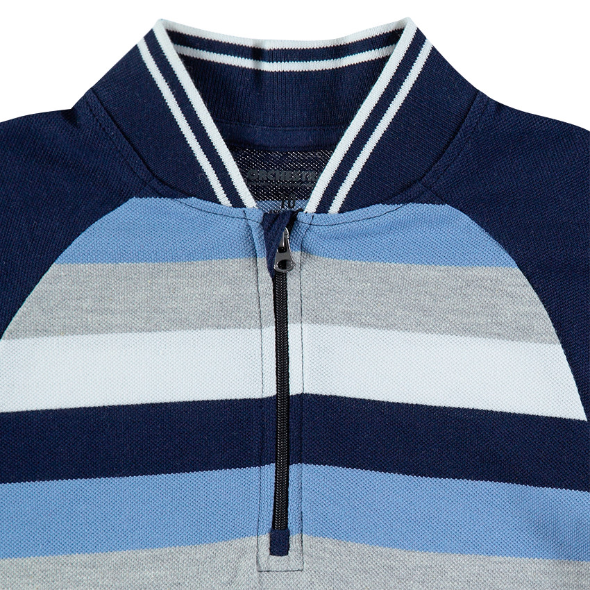 Júnior - Polo de manga larga de punto con rayas que contrastan y cremallera 