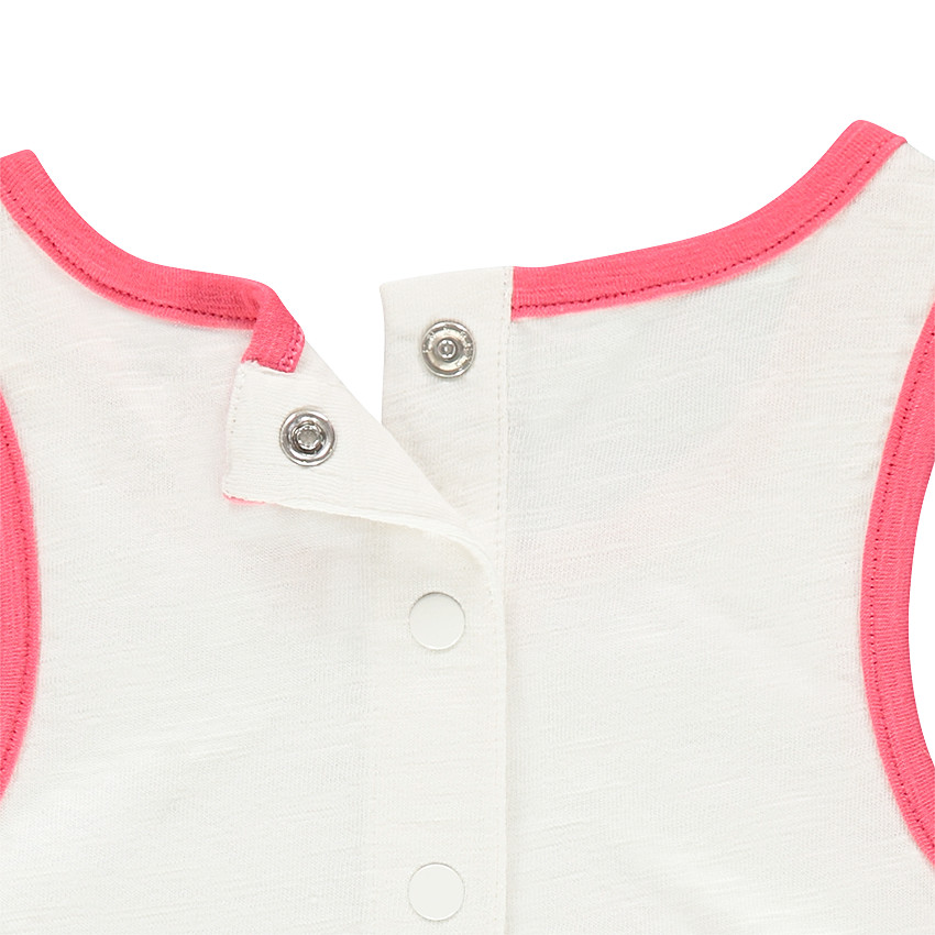 Vestido sin mangas de punto slub con rayas y flamenco rosa estampados 