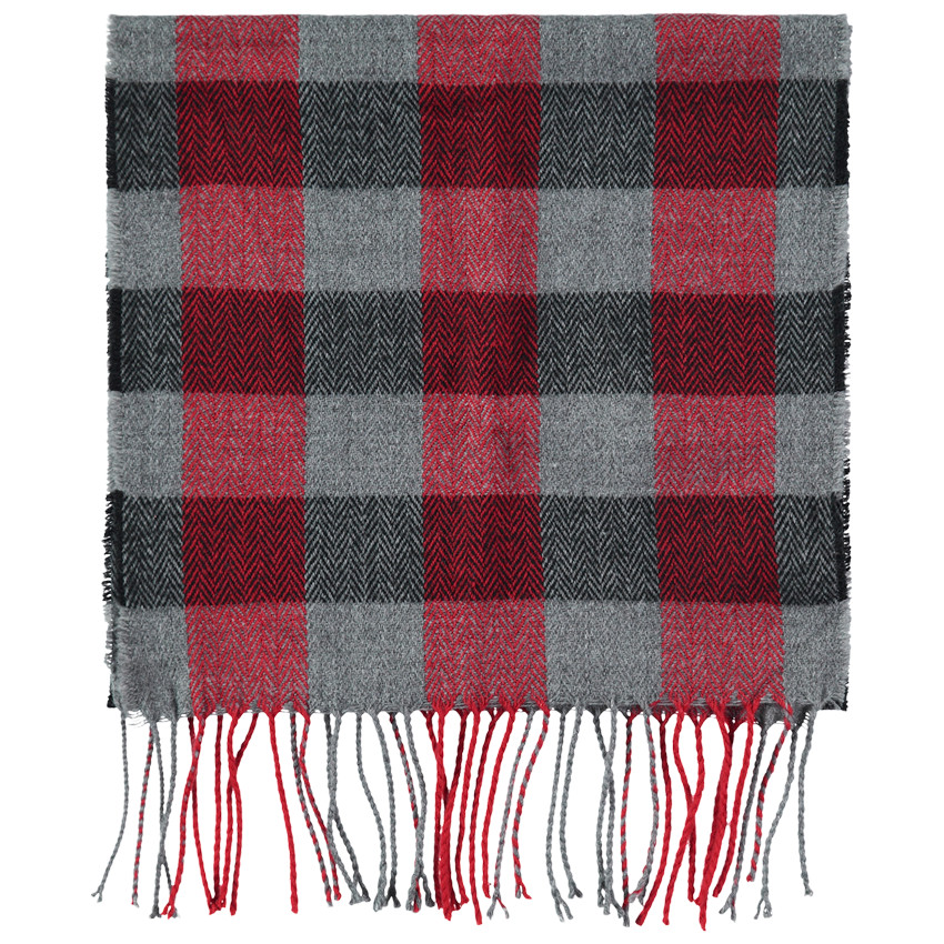 Bufanda de cuadros con punto de chevron y flecos 