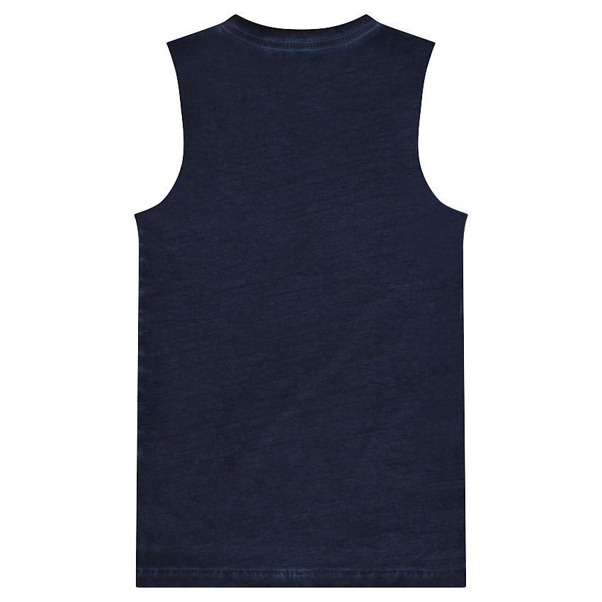 Júnior - Camiseta de punto teñido sin mangas con texto estampado 