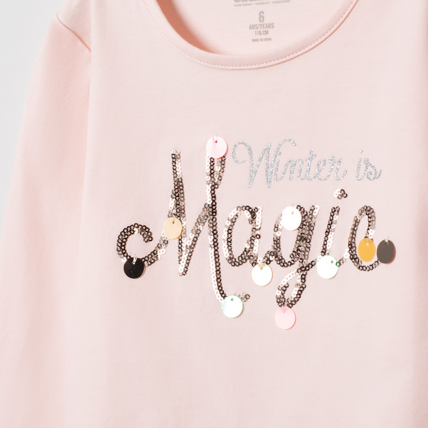 T-shirt manches longues uni à motif fantaisie 