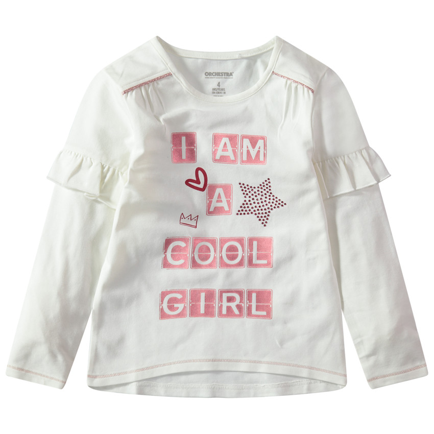 Camiseta de manga larga con volantes e inscripciones estampadas  Additional Camiseta de manga larga con volantes e inscripciones estampadas