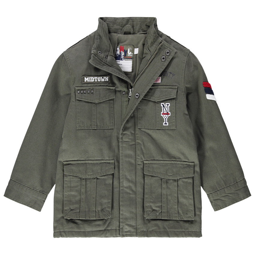 Parka de sarga con bolsiullo y parches con detalles de estilo militar 
