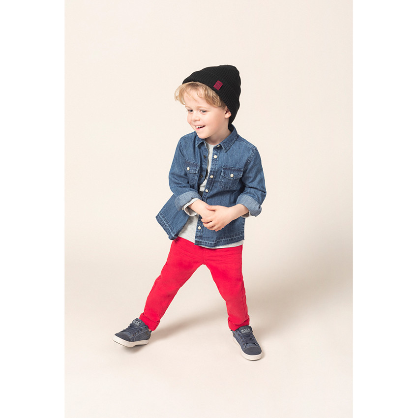 Camisa de manga larga vaquera desgastada con bolsillos con botones a presión 