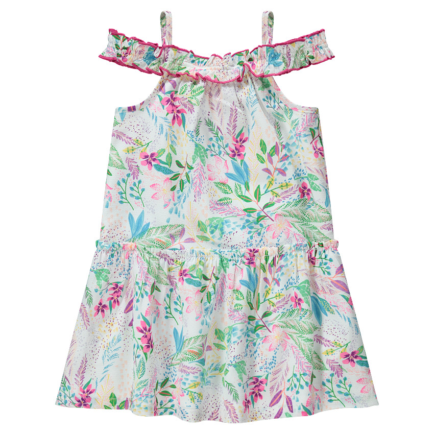 Vestido con hombros de punto calado con estampado floral all over  Additional Vestido con hombros de punto calado con estampado floral all over