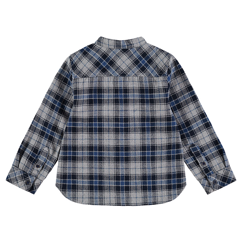 Camisa de manga larga de cuadros de franela con cuello mao 