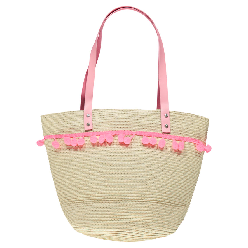 Bolso de paja con mensaje bordado y asas rosas  Additional Bolso de paja con mensaje bordado y asas rosas