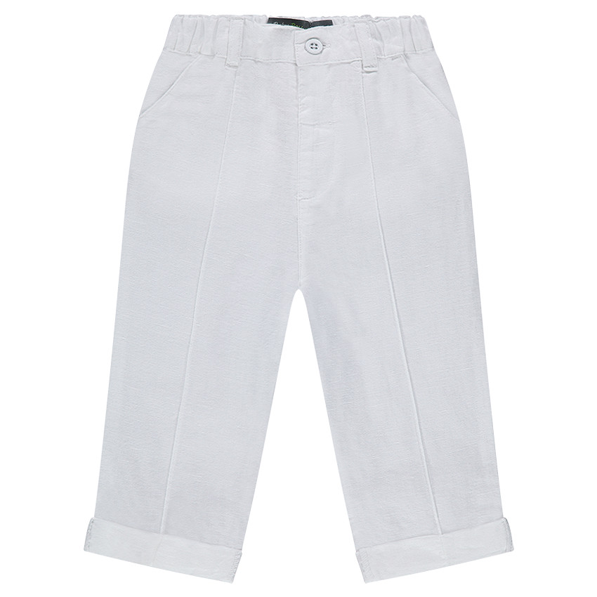 Pantalón de lino y algodón liso a media pierna 