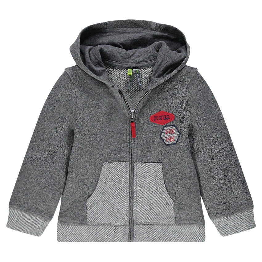 Chaqueta de felpa de fantasía con capucha e insignias superpuestas 